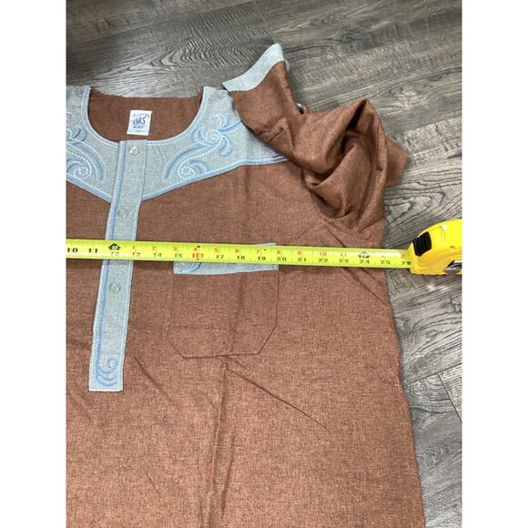 Brown KAF Mens Traditional Thobe & Pants Set With Embroidered Details Size 58 - Picture 10 of 11